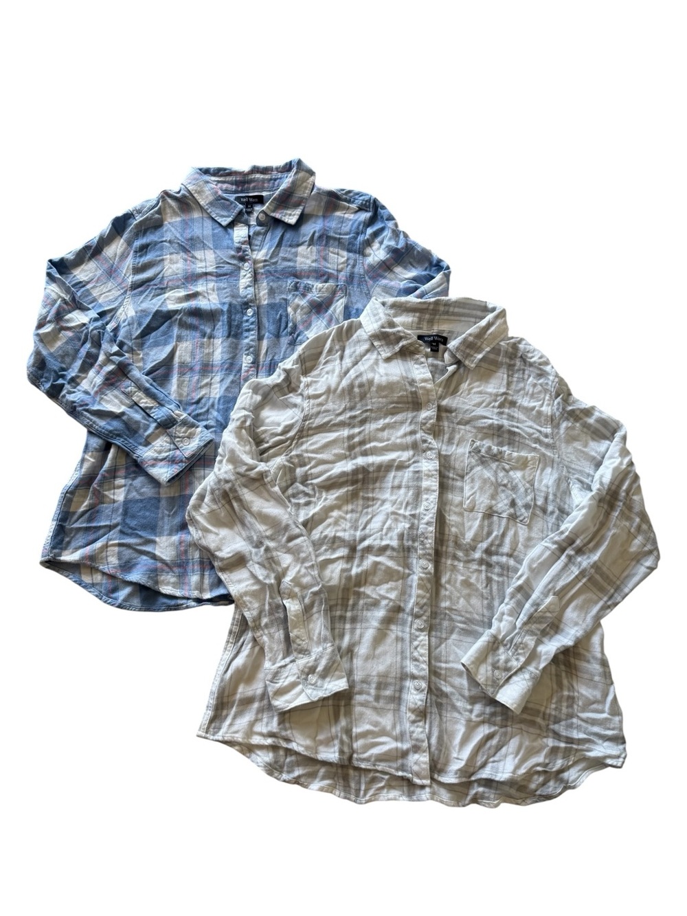 2 Well Worn Women's Plaid Soft Viscose Button-Down Duo - Blue & Light Gray - Picture 4 of 6